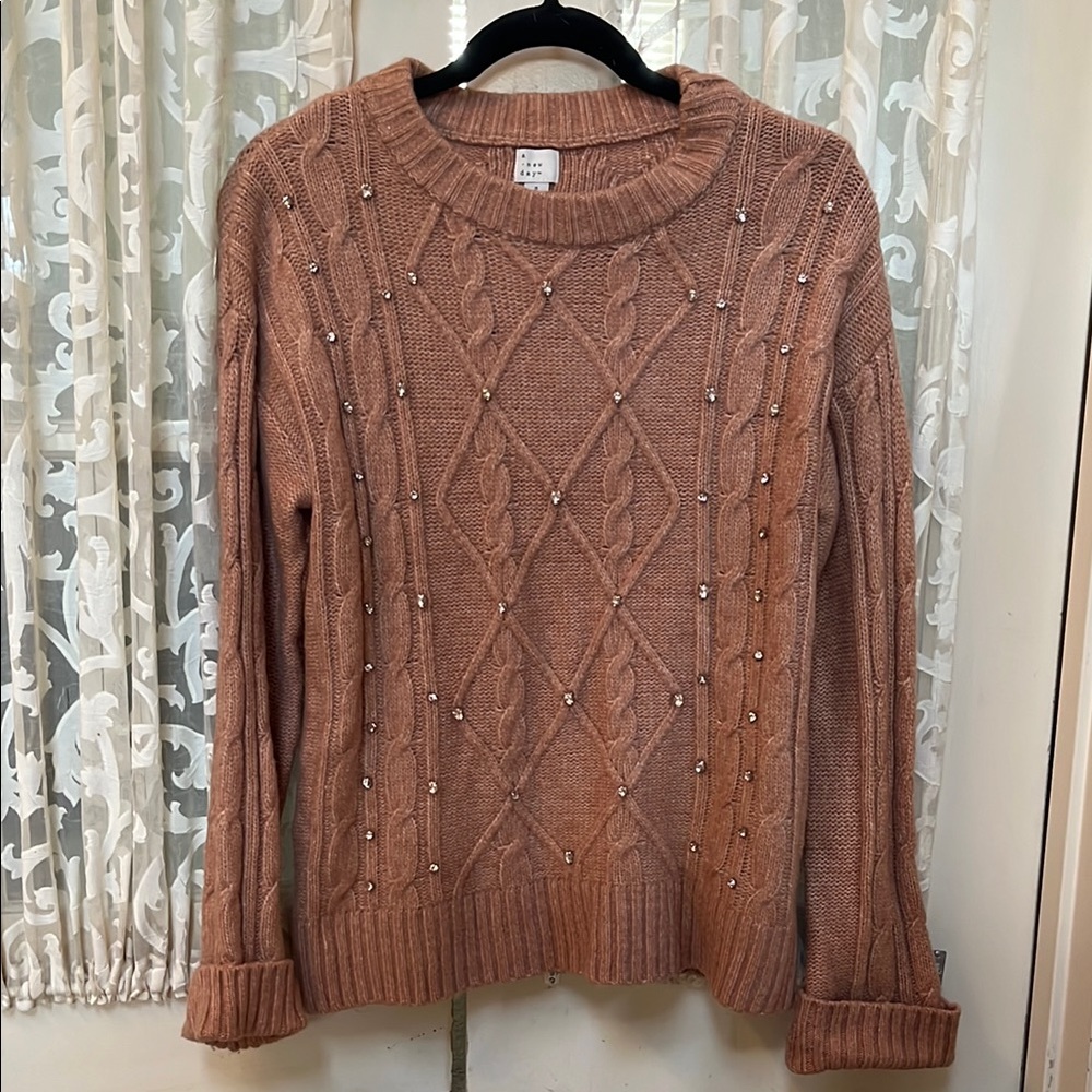 Elegant Brown Cable Knit Sweater